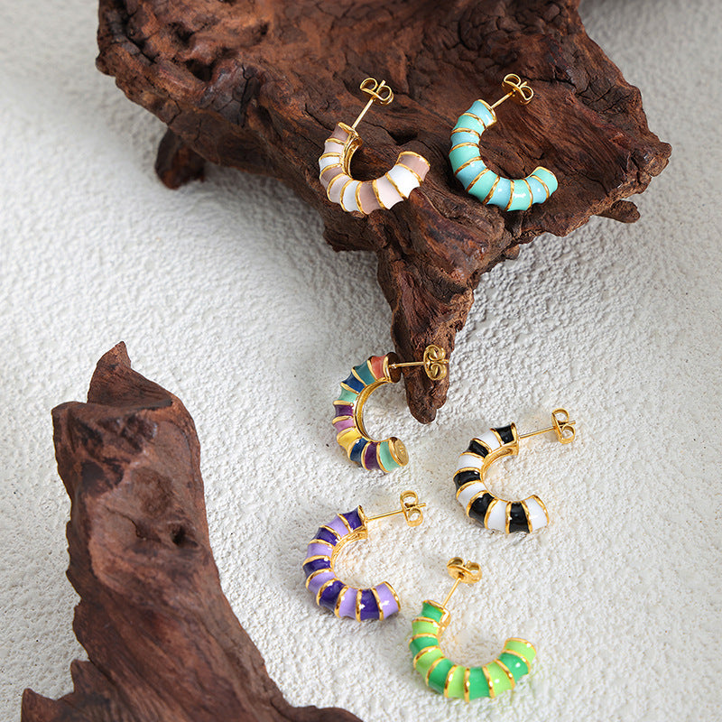 Enamel Twist Knot Hoop Earrings | Stainless Steel Colorful Drop Oil Earrings