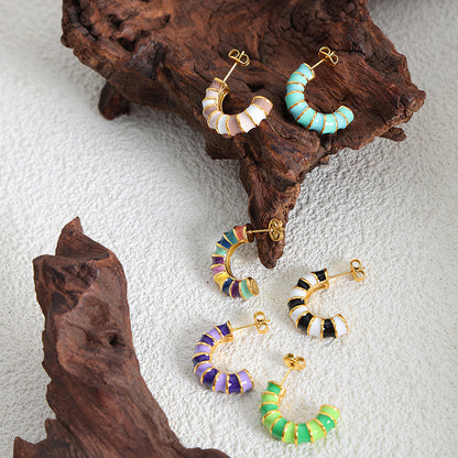Enamel Twist Knot Hoop Earrings | Stainless Steel Colorful Drop Oil Earrings