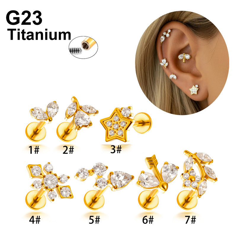 Implant Grade ASTM F136 Titanium Classic CZ Flat Back Labret Stud | Internal Thread Ear & Lip Piercing Jewelry