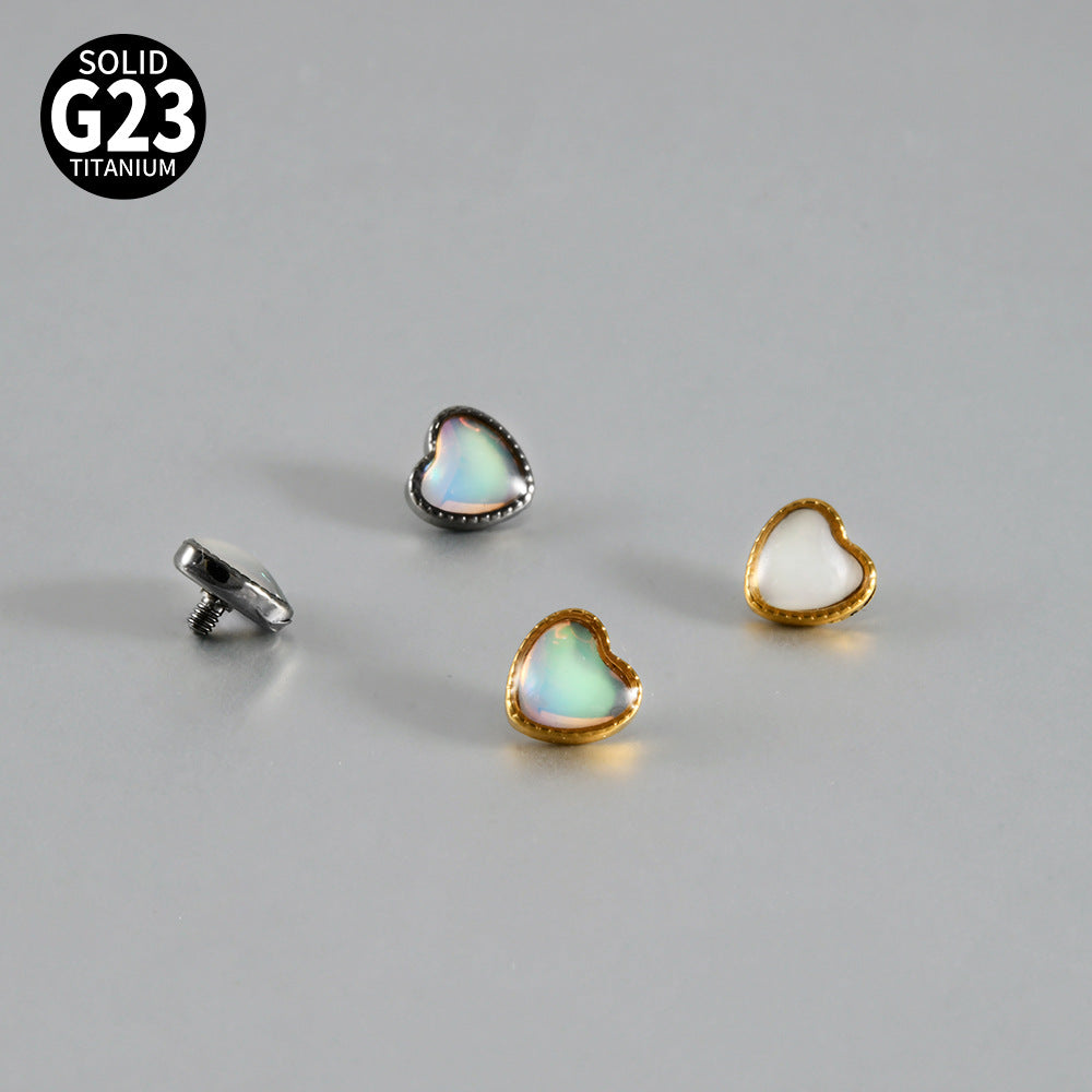 ASTM F136 Titanium Heart Mother of Pearl Dermal Top – Internally Threaded Micro Dermal Replacement for Collarbone & Surface Piercing