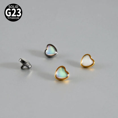 ASTM F136 Titanium Heart Mother of Pearl Dermal Top – Internally Threaded Micro Dermal Replacement for Collarbone & Surface Piercing