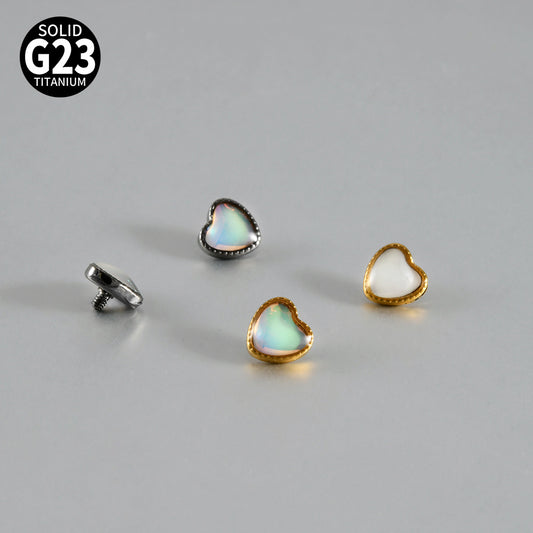 ASTM F136 Titanium Heart Mother of Pearl Dermal Top – Internally Threaded Micro Dermal Replacement for Collarbone & Surface Piercing