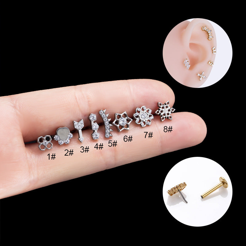 G23 Titanium Push Pin Labret Stud Hollow Flower Paw Design | Hypoallergenic Flat Back Cartilage Piercing Jewelry