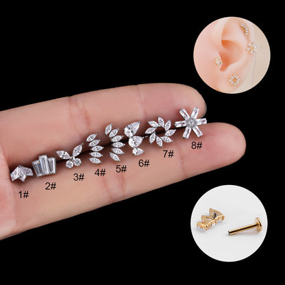 G23 Titanium Crown Butterfly Floral CZ Cartilage Studs | F136 Titanium Hypoallergenic Piercing Jewelry