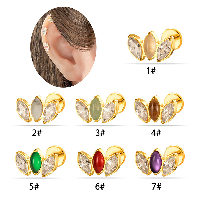 G23/F136 Titanium Marquise CZ Leaf Internal Thread Flat Back Piercing Jewelry – 7 Styles