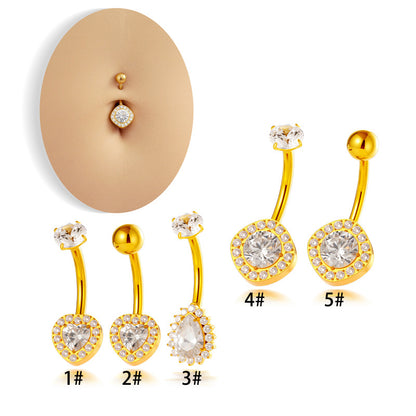 Titanium CZ Heart Navel Ring – G23/F136 Belly Button Piercing