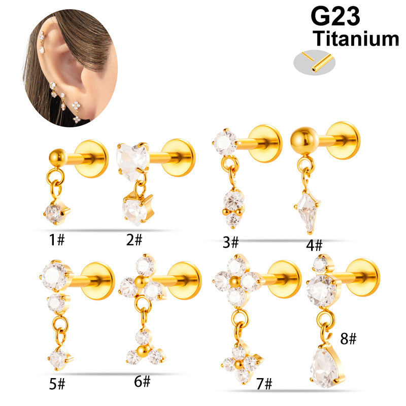 Implant Grade ASTM F136 Titanium Threadless Push Pin Zircon Geometric Flat Back Stud | Helix Cartilage Tragus Lip Piercing Jewelry