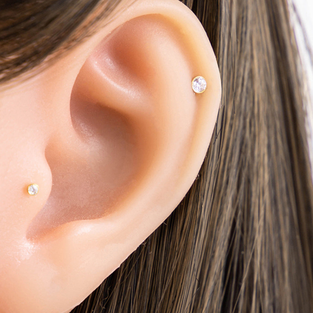 G23/F136 Titanium Body Jewelry – 3mm CZ Internal Thread Lip Stud & Ear Cartilage Piercing