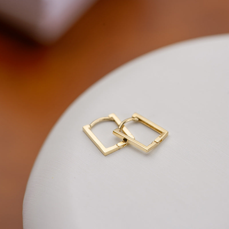 14K Solid Gold Glossy Square Earrings – Minimalist Polished Studs