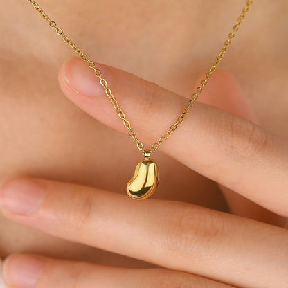 18K Gold Plated Stainless Steel Teardrop Bead Pendant Necklace | Minimalist Luxury Jewelry