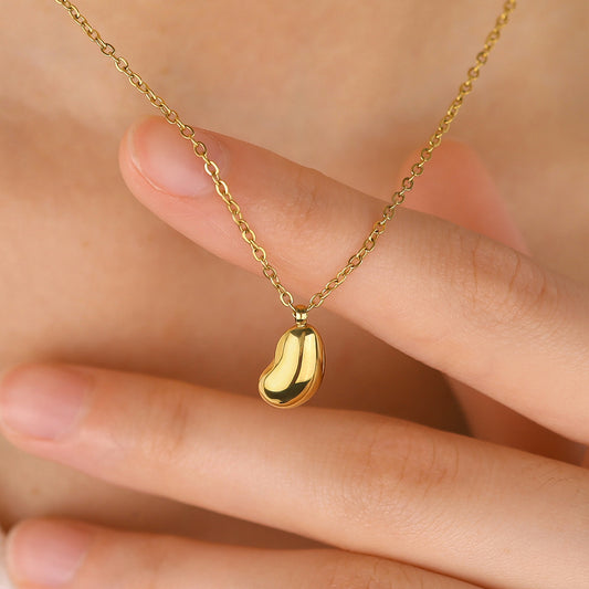 18K Gold Plated Stainless Steel Teardrop Bead Pendant Necklace | Minimalist Luxury Jewelry