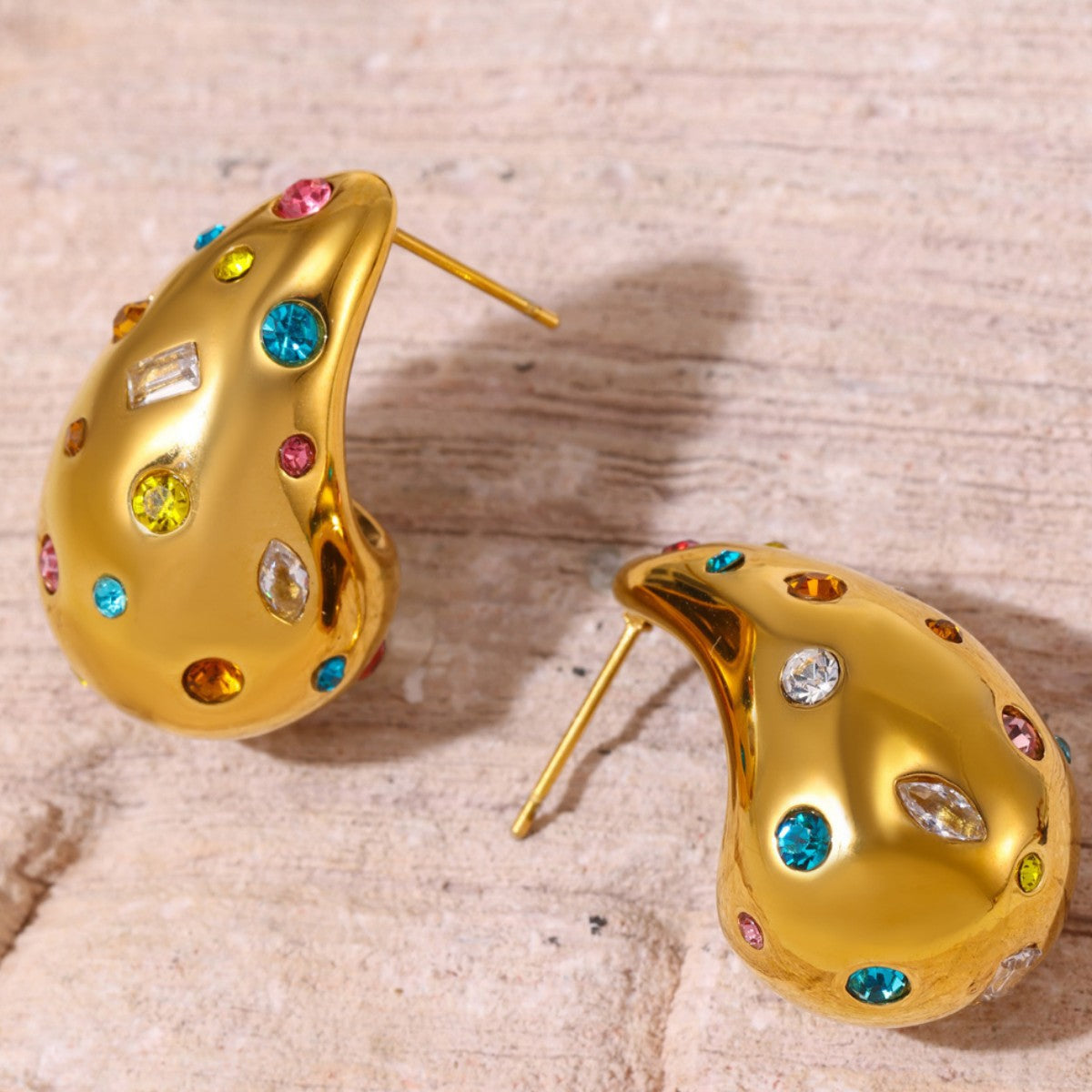 Elegant Teardrop Zircon Earrings – Stainless Steel Enamel, Pearl & Rhinestone Collection | Hypoallergenic Fashion Jewelry