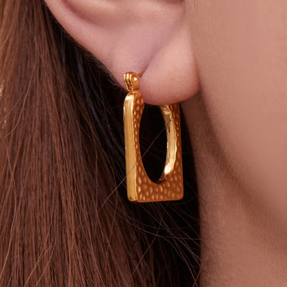 Stainless Steel Geometric Hammered Earrings | Irregular Textured Hoop Earrings | High-End Fashion Jewelry for Women