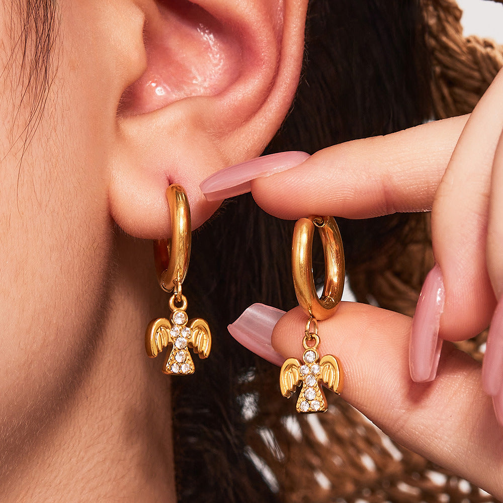 Stainless Steel Zircon Bird Pendant Layered Earrings Set | Trendy Dangle Hoop Earrings | Hypoallergenic Fashion Jewelry for Women