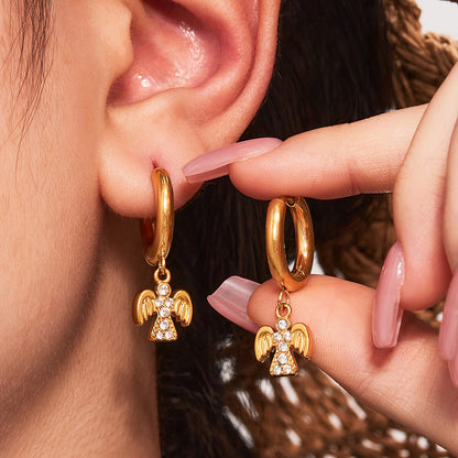 Stainless Steel Zircon Bird Pendant Layered Earrings Set | Trendy Dangle Hoop Earrings | Hypoallergenic Fashion Jewelry for Women