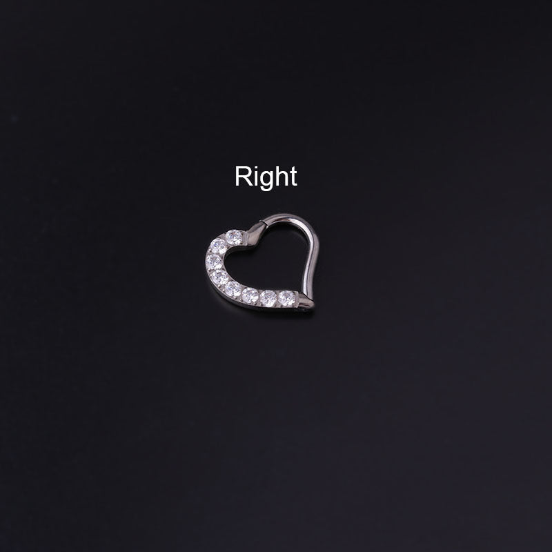 Implant Grade G23 ASTM F136 Titanium Heart Daith Clicker Earring | 16G CZ Hinged Hoop Piercing