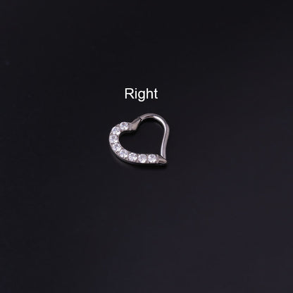Implant Grade G23 ASTM F136 Titanium Heart Daith Clicker Earring | 16G CZ Hinged Hoop Piercing