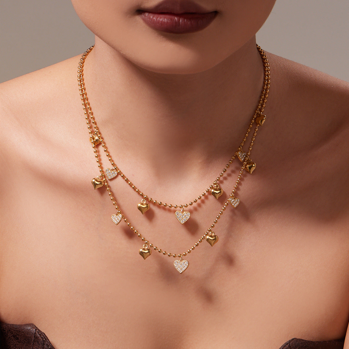 Hollow Heart Zircon Stainless Steel Necklace Bracelet Anklet Earrings – Minimalist Romantic Jewelry Set