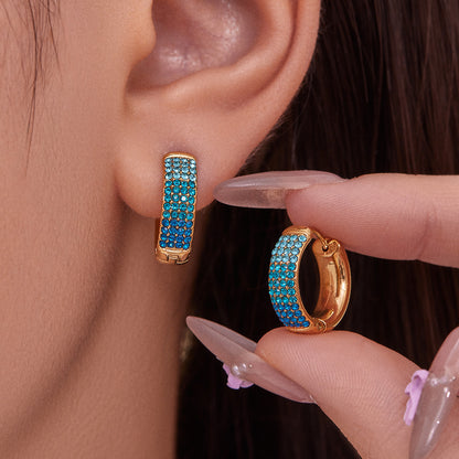 Stainless Steel Geometric Round Zircon Earrings – Multicolor Sparkle Hoop Earrings | WANTI Jewelry