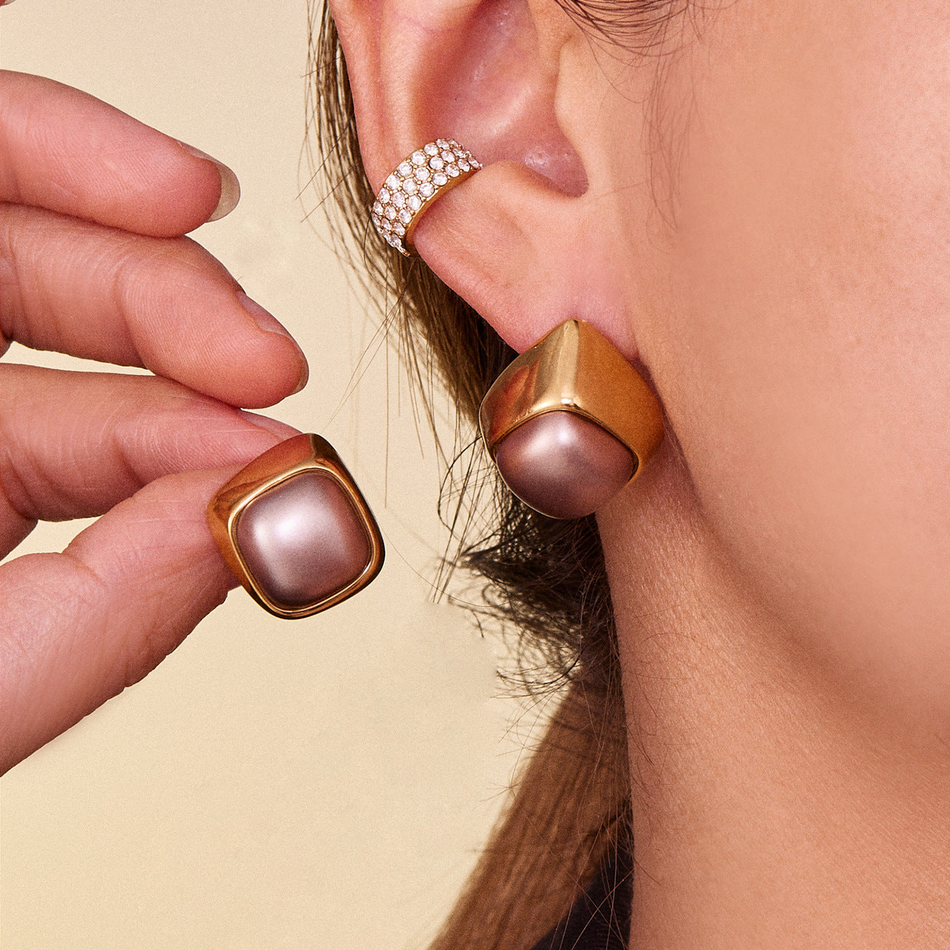 Geometric Smooth Pearl Stainless Steel Stud Earrings – Minimalist Chic Jewelry | WANTI Jewelry