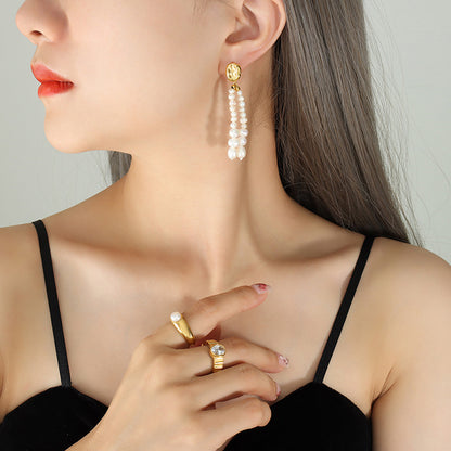 Oval Freshwater Pearl Earrings – Elegant Stainless Steel Statement Earrings for Women