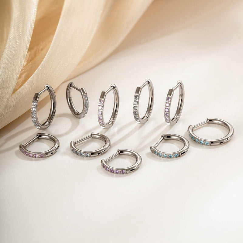 G23/F136 Titanium Paved CZ Hoop Earring Piercing – 8MM/10MM Round Stud Earrings, Hypoallergenic Body Jewelry for Daily & Professional Use