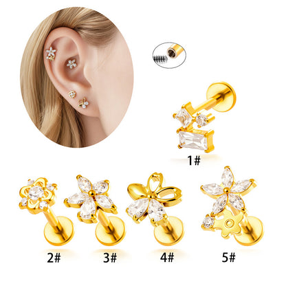 Titanium Labret Stud for Lip & Cartilage Piercing – CZ Flat Back Jewelry (Implant Grade ASTM F136)