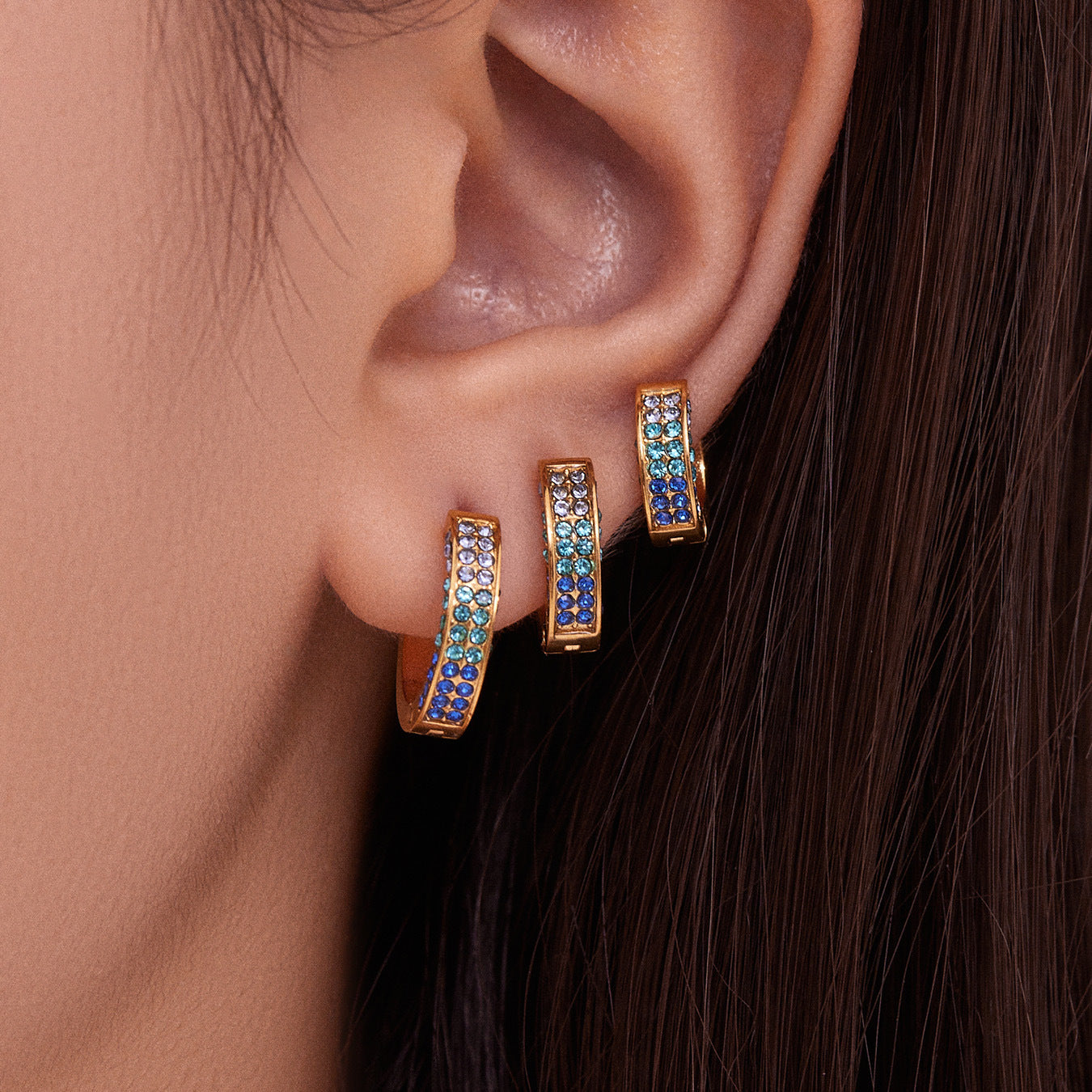 Stainless Steel U-Shaped Zircon Earrings – Colorful High-End Fashion Jewelry Hoop Set