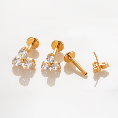 F136 Titanium Three-Zircon Flower Piercing Jewelry – Push Pin Lip & Cartilage Stud