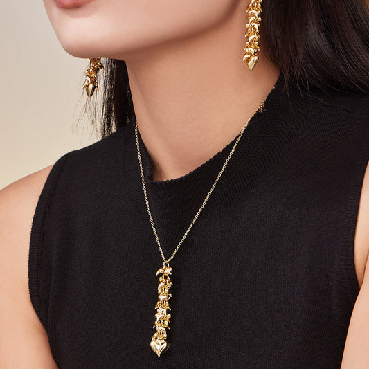 Stainless Steel Heart Tassel Jewelry Set – Dainty Heart Drop Earrings & Matching Necklace | Hypoallergenic, Colorfast, Trendy Gift Set