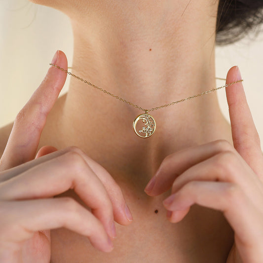 18K Gold Plated Stainless Steel Heart Crystal Pendant Necklace – Elegant Layered Design Jewelry for Women