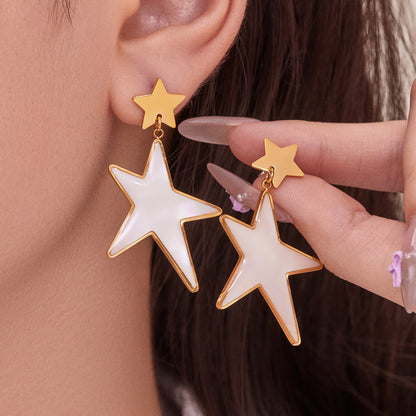 Trendy Stainless Steel Acrylic Star Earrings and Open Ring Set – Hip-Hop Style Statement Jewelry