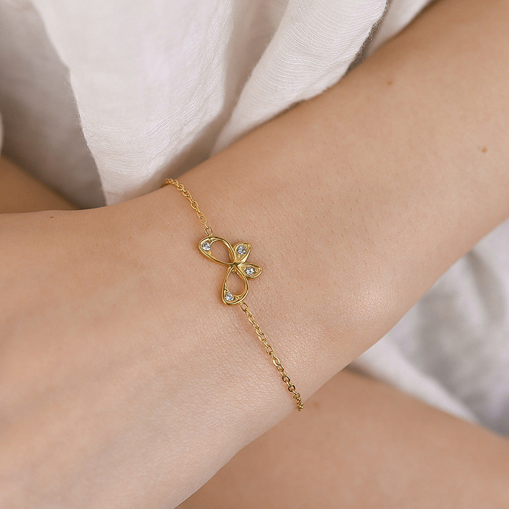 18K Gold Plated Stainless Steel Butterfly Crystal Pendant Bracelet – Fashion Jewelry Gift for Women