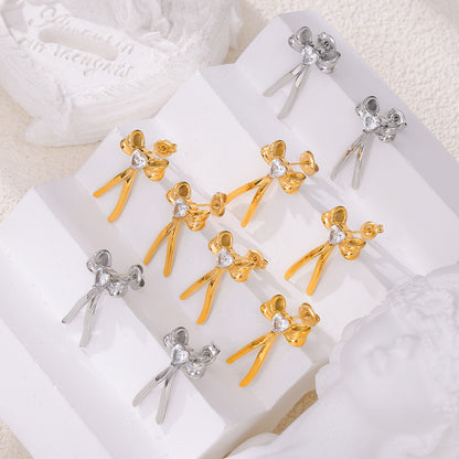 Bow-Knot Earrings with Zircon – Stainless Steel Fashion Jewelry | Cute Elegant Gift for Women | Hypoallergenic Daily Wear