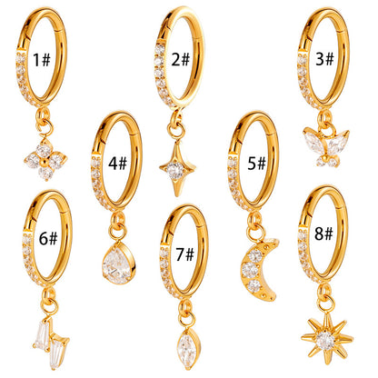 F136 Titanium Zircon Star & Moon Dangle Cartilage Piercing | Lip & Ear Jewelry | Hypoallergenic & Stylish