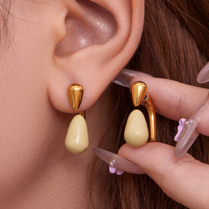 Stainless Steel Enamel Water Drop Earrings – Multicolor Teardrop Studs | Trendy Statement Earrings | WANTI Jewelry
