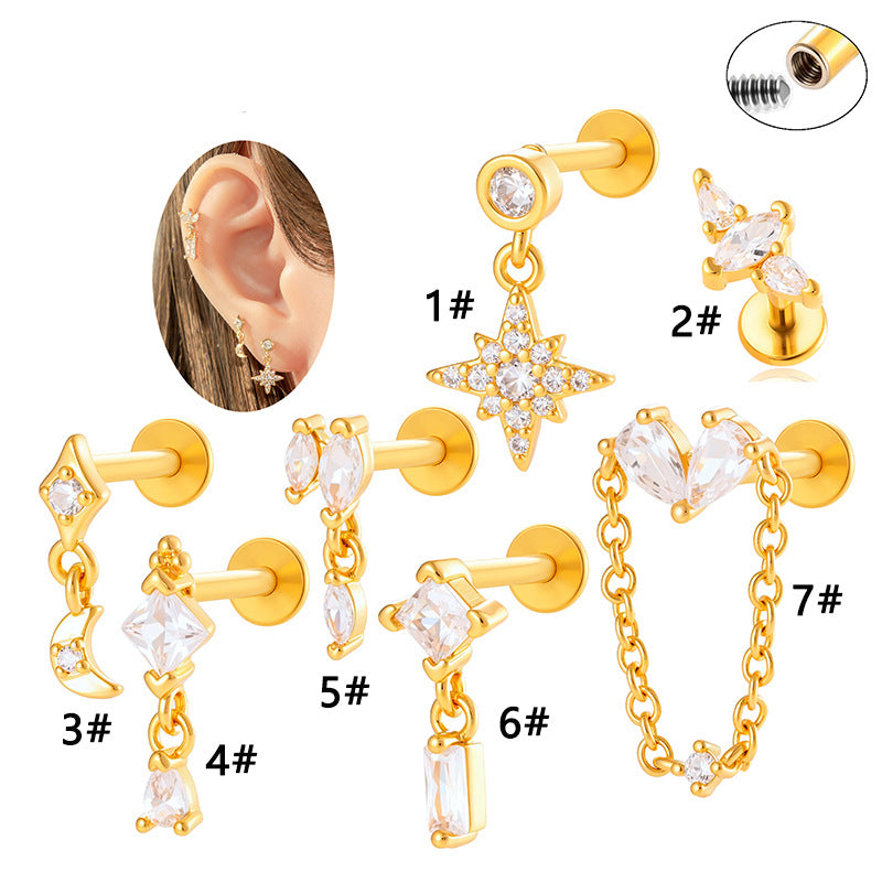 Titanium Internally Threaded  CZ Cartilage Stud – Hypoallergenic Piercing Jewelry