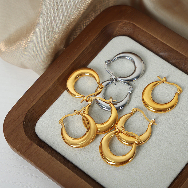 Stainless Steel Geometric U-Shaped Hoop Earrings – Minimalist Polished Titanium Steel Earrings for Women | WANTI Fashion Jewelry