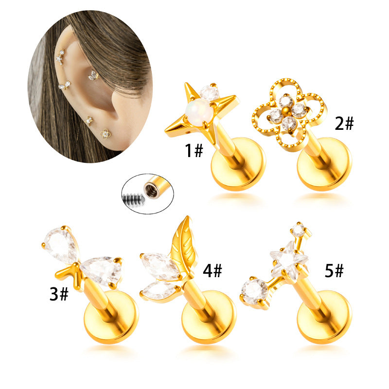 Implant Grade ASTM F136 Titanium Flat Back Stud Earrings Micro Paved CZ Cartilage Helix Tragus Piercing Jewelry Internally Threaded Labret Stud