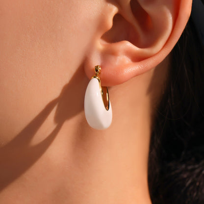 Vintage U-Shaped Resin Hoop Earrings – Stainless Steel Colorful Retro Statement Earrings | WANTI Jewelry