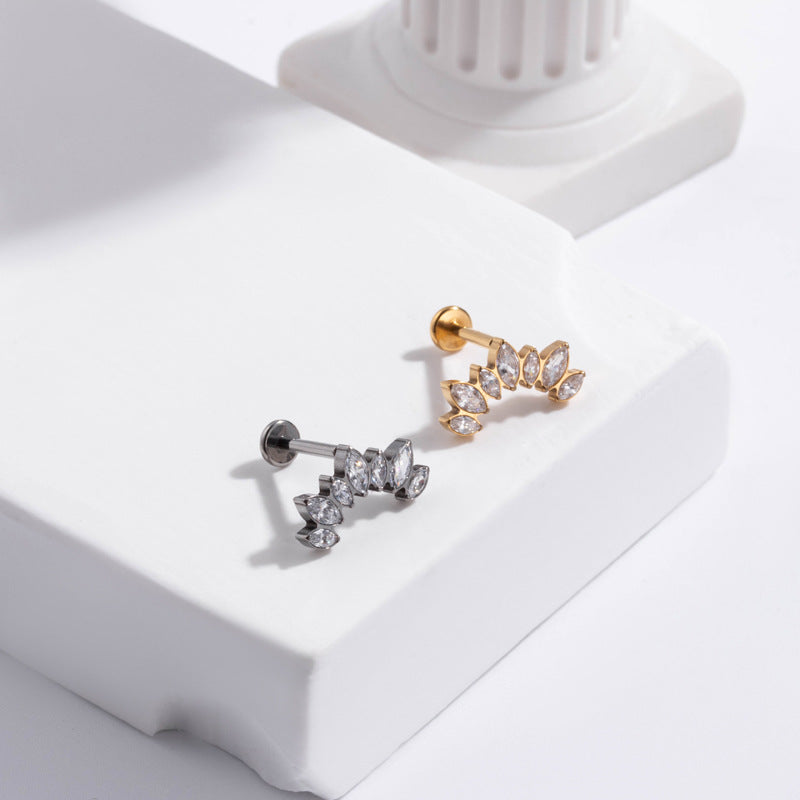 G23/F136 Titanium Colorful Zircon Internally Threaded Labret Stud | 7 Styles Cartilage Piercing Jewelry in Gold & Silve