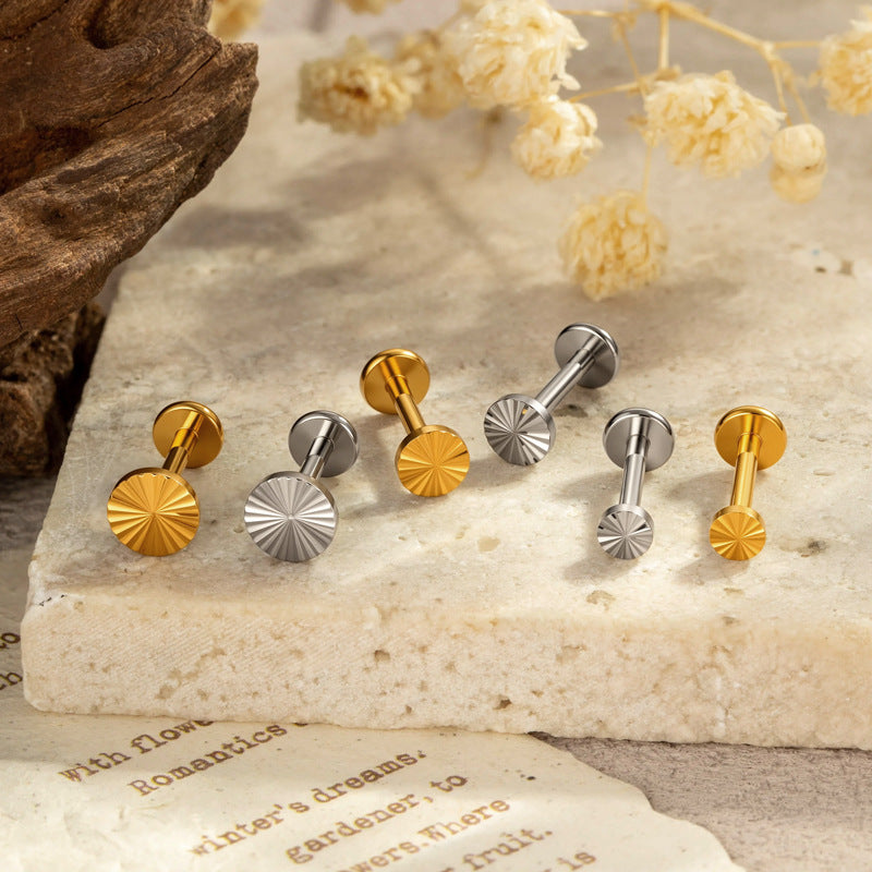 ASTM F136 Titanium Sun Threadless Labret Stud – Push Pin Flat Back Cartilage & Lip Piercing