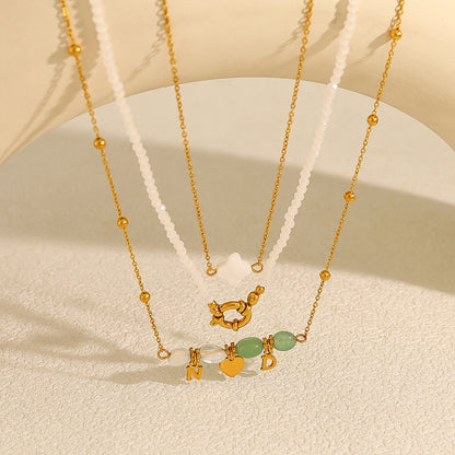 18K Gold Plated Titanium Steel Beaded Heart Pendant Necklace | Fashion Jewelry Set