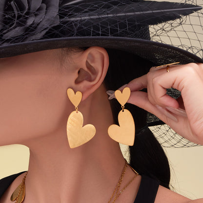 Stainless Steel Heart Sweater Chain Jewelry Set – Long Heart Necklace + Heart Earrings + Heart Ring | Fashion Gift Set