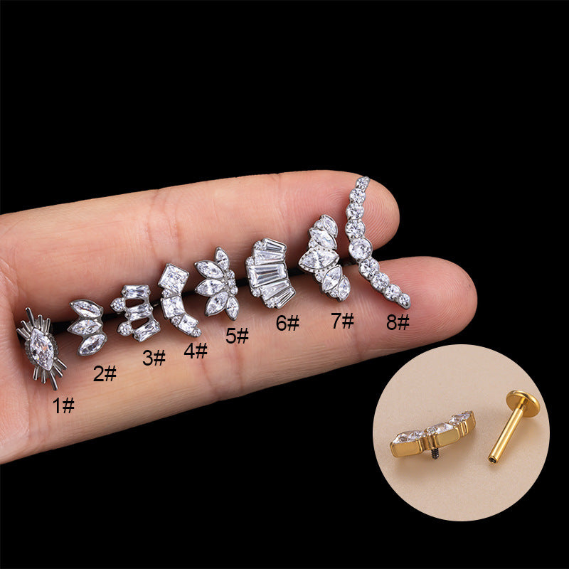 F136 Titanium Crown Marquise Zircon Internally Threaded Flat Back Cartilage Piercing | G23 Titanium Body Jewelry