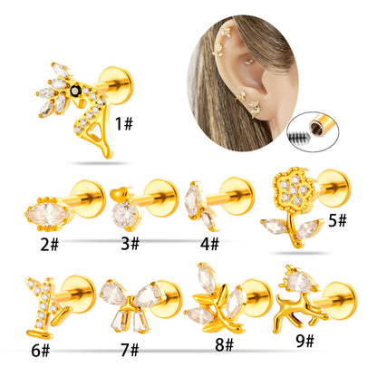 Implant Grade G23 ASTM F136 Titanium Micro CZ Flat Back Cartilage Stud | Internal Thread 16G Helix Tragus Earring