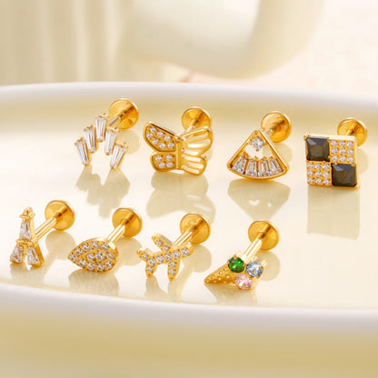 F136 Titanium Zircon Labret Studs | Internally Threaded Cartilage Piercing Jewelry in Gold & Silver