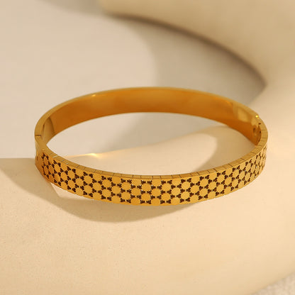 18K Gold Plated Titanium Steel Geometric Hollow Bangle Simple Fashion Bracelet Jewelry