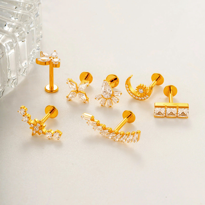 G23/F136 Titanium Zircon Piercing Studs | Internally Threaded Lip Labret & Cartilage Jewelry for Sensitive Skin