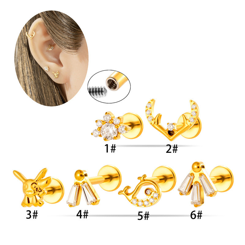 Implant Grade G23 ASTM F136 Titanium CZ Labret Stud | Internal Thread 16G Flat Back Lip & Cartilage Earring